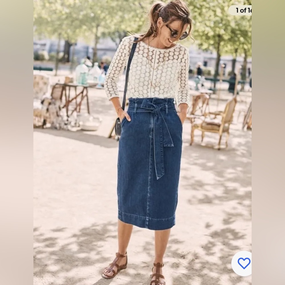 NWT Boden Cara Denim Paperbag Midi Skirt with Tie Size 14